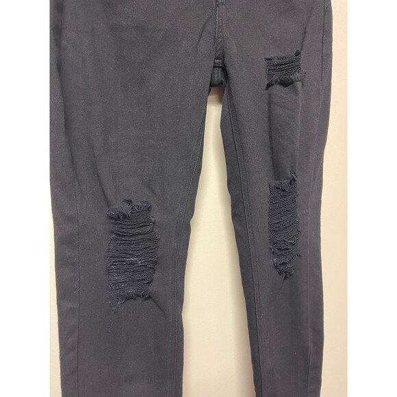 KANCAN High-Rise Distressed Slim Straight Black Denim Jeans, Sz 5/26 - Picture 6 of 9